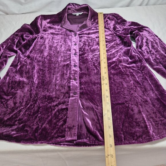 John Mark Women's Shirt Size PM Velvet Long Sleeve Button Tunic Eggplant (27) - Picture 6 of 14